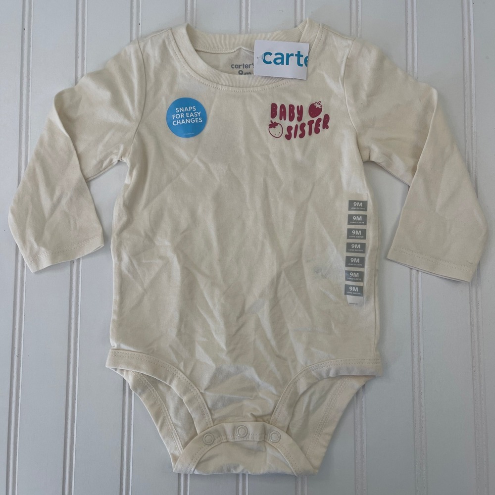 NWT Carters Baby Sister Strawberry Bodysuit Long Sleeve Ivory Cream 9M NEW Gift